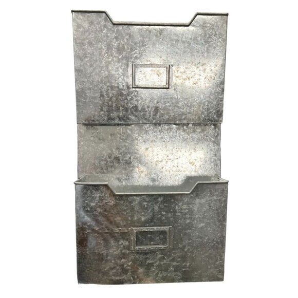 Unbranded Other - Galvanized Metal Mail & Magazine Wall Organizer With Double Pockets